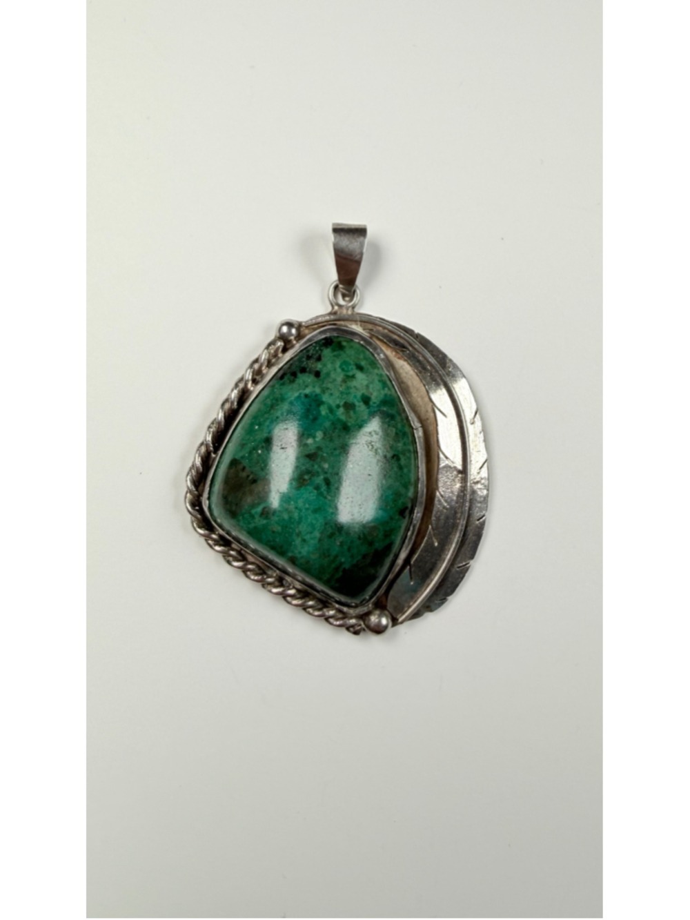 Southwestern Native 100 CT Turquoise Feather Rope Sterling Silver XL VTG Pendant